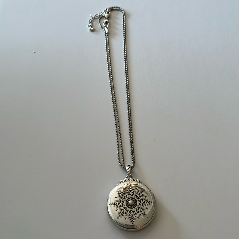 Brighton Snowflake Locket. 22” full length. Silver plate.